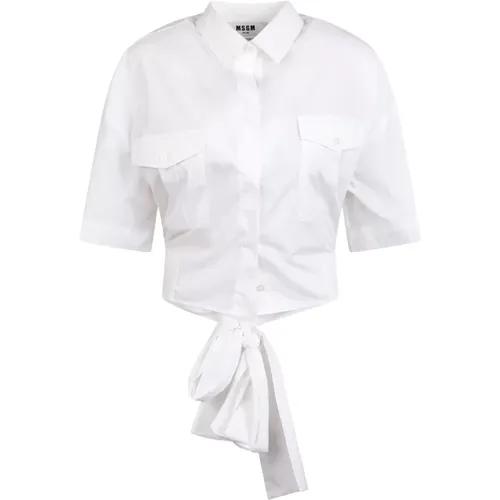 Short sleeve crop shirt with bow , female, Sizes: XS - Msgm - Modalova