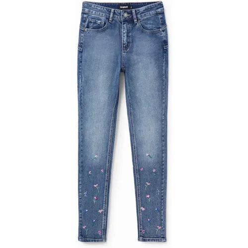 Blumige Bestickte Skinny Jeans Frauen Blau - Desigual - Modalova