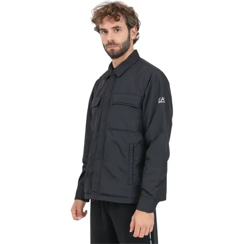 Schwarze Steppjacke mit Logodruck - Emporio Armani EA7 - Modalova