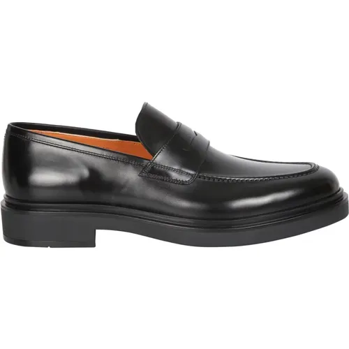 Schwarze Leder Penny Loafers , Herren, Größe: 40 1/2 EU - Santoni - Modalova