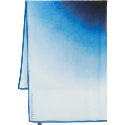 Silk Blend Scarf with Blue Gradient Effect , female, Sizes: ONE SIZE - alexander mcqueen - Modalova