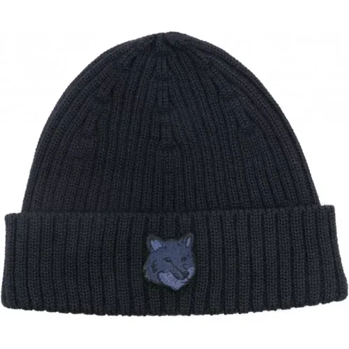 Bold Fox Head Beanie Navy , unisex, Sizes: ONE SIZE - Maison Kitsuné - Modalova