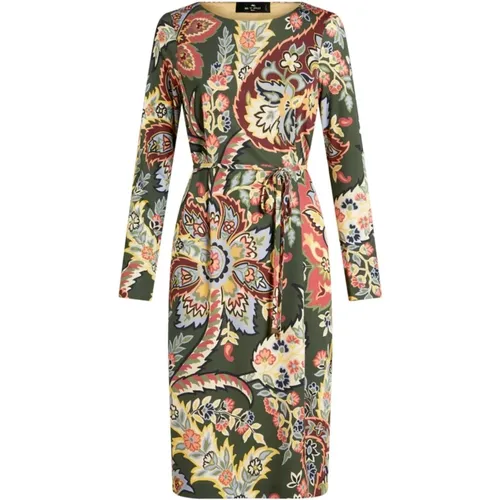 Green Abstract Pattern Dress with Belt , female, Sizes: M, S, XS, L - ETRO - Modalova