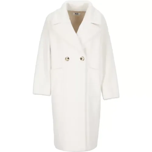 Ivory Faux Fur Double-Breasted Coat , Damen, Größe: M - Betta Corradi - Modalova