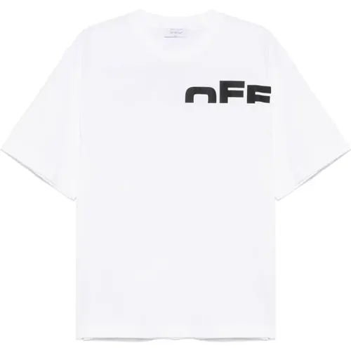 Off , Weißes Rundhals Kurzarm T-shirt , Herren, Größe: M - Off White - Modalova