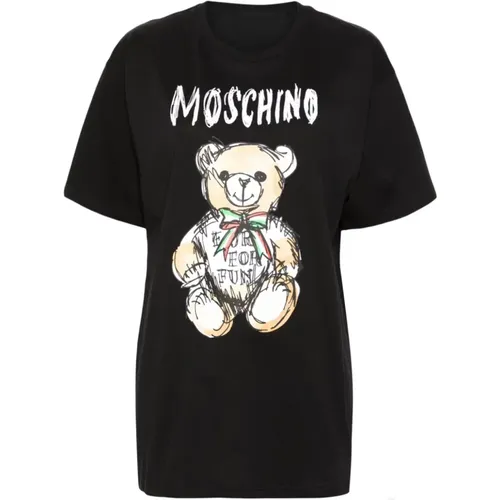 Schwarze Logo Print Teddy Bear T-shirts und Polos - Moschino - Modalova