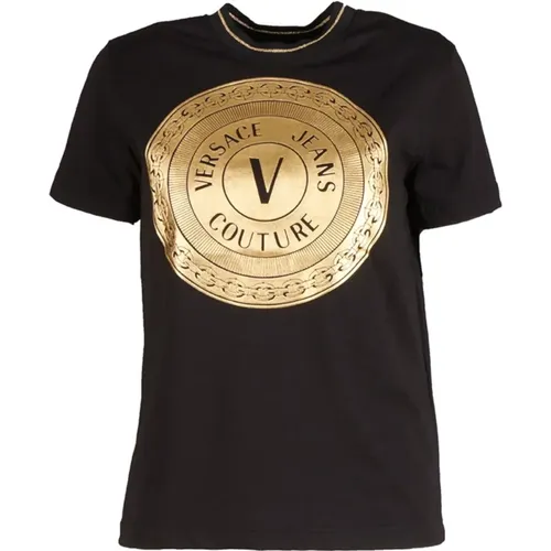 T-shirt with Gold Print , female, Sizes: S - Versace Jeans Couture - Modalova