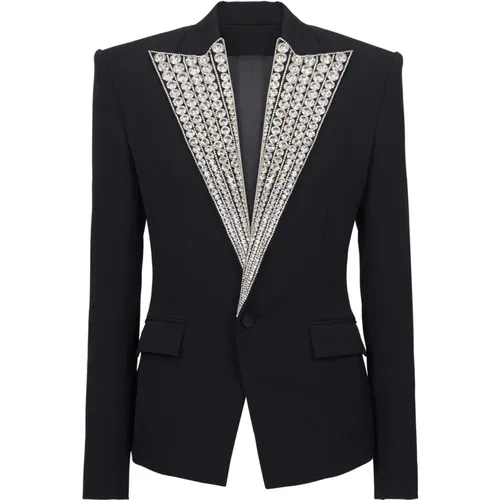 Jacke mit kristallbesticktem Kragen - Balmain - Modalova