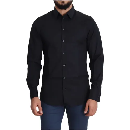 Schwarzes Slim Fit Baumwoll-Stretch-Hemd , Herren, Größe: 4XS - Dolce & Gabbana - Modalova