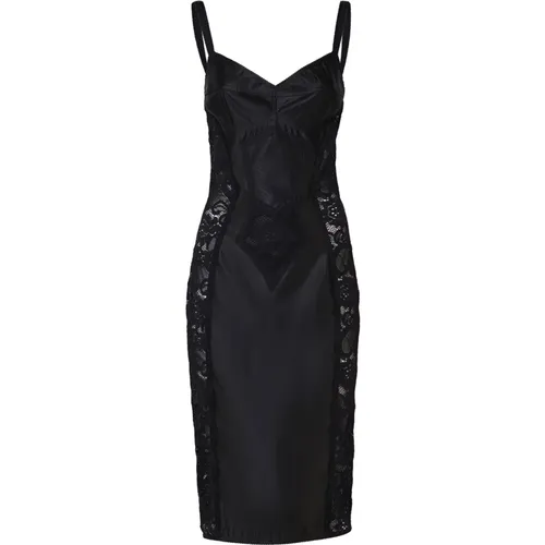 Satin Lace Corset Midi Dress , female, Sizes: M, XS - Dolce & Gabbana - Modalova