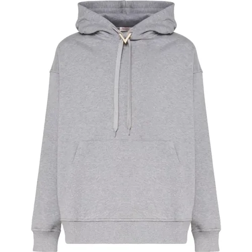 Melange Grey Cotton Hooded Sweatshirt , male, Sizes: L, M, XL, S - Valentino Garavani - Modalova