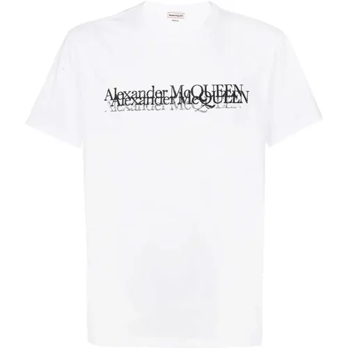 Weißes Baumwoll-T-Shirt mit Logo-Detail - alexander mcqueen - Modalova