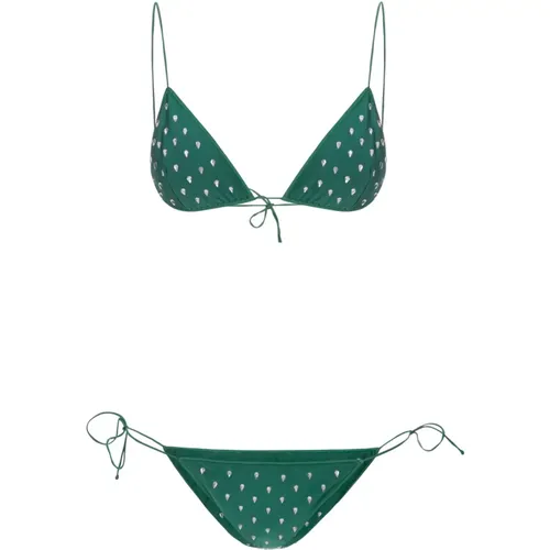 Grünes Rhinestone Bikini-Set , Damen, Größe: M - Oseree - Modalova