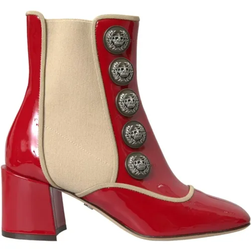 Rot Beige Leder Verzierte Mid Calf Stiefel - Dolce & Gabbana - Modalova