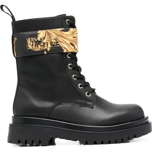 Schwarze und goldene lässige Stiefeletten , Damen, Größe: 37 EU - Versace Jeans Couture - Modalova