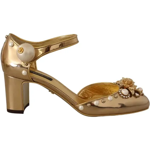 Goldene Leder Kristall Knöchelriemen Pumps - Dolce & Gabbana - Modalova