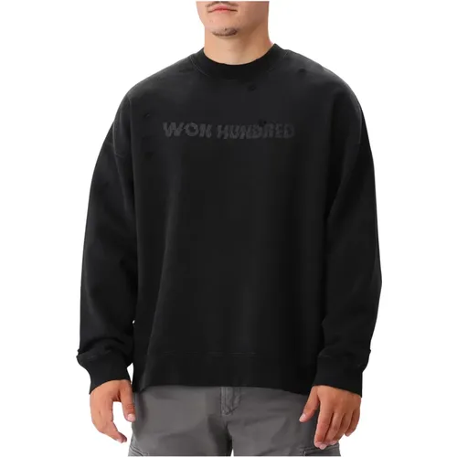 Schwarzer Gewaschener Sweatshirt Mit Distressed-Details , Herren, Größe: M - Won Hundred - Modalova