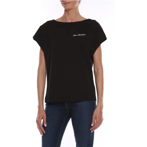 Schwarzes Baumwoll-T-Shirt mit Bestickten Herzen - Love Moschino - Modalova