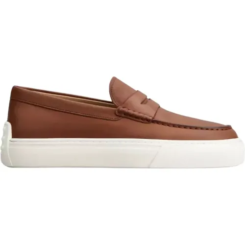 Leather loafers with white sole , male, Sizes: 8 UK - TOD'S - Modalova