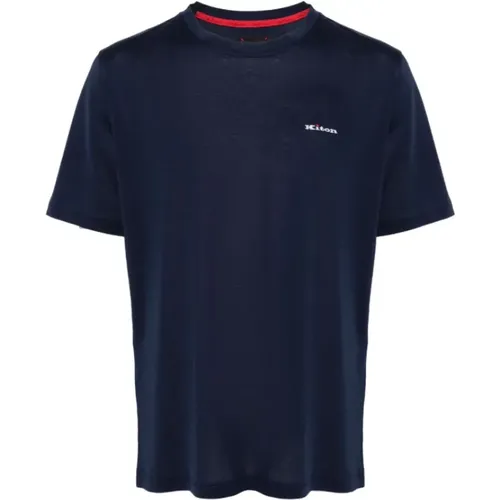 Besticktes Navy Baumwoll T-Shirt , Herren, Größe: 2XL - Kiton - Modalova