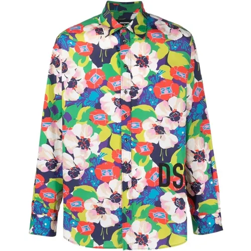Floral Print Shirt with Logo Print , male, Sizes: S, L - Dsquared2 - Modalova
