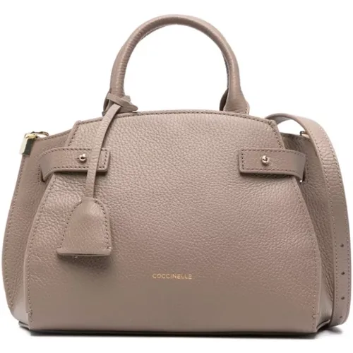 Grained Leather Shoulder Bag Dove Grey , female, Sizes: ONE SIZE - Coccinelle - Modalova