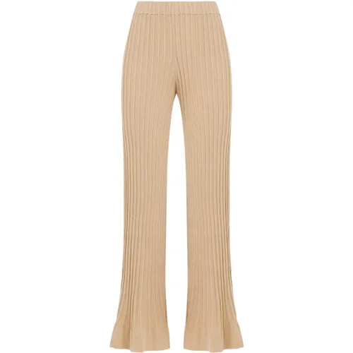 Neutral Cotton Blend Flared Trousers , female, Sizes: S, XS, M - By Malene Birger - Modalova