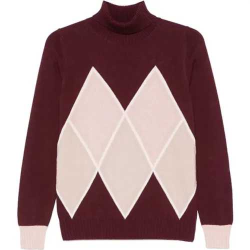 Burgundy Diamond Knit Turtleneck Sweater , female, Sizes: S - D.Exterior - Modalova