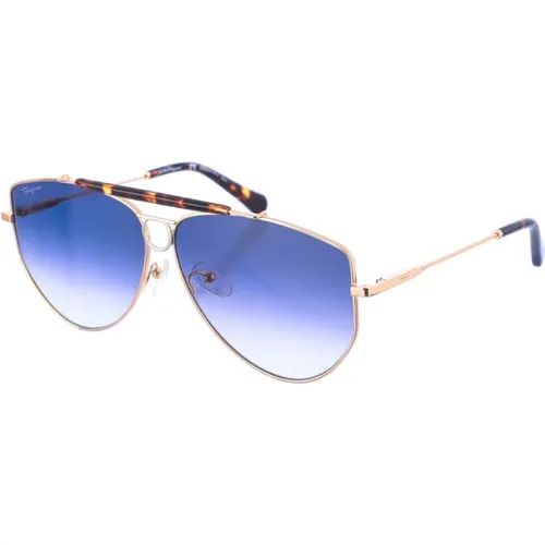 Silver-Havana Oval Sunglasses with Metal Frame , female, Sizes: ONE SIZE - Salvatore Ferragamo - Modalova