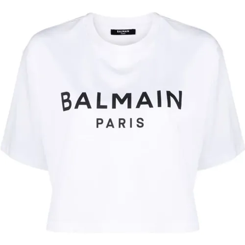 Logo-print Cropped T-shirt , Damen, Größe: M - Balmain - Modalova