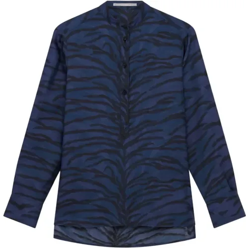 Navy Tiger Print Silk Shirt , female, Sizes: M, XS, S - Stella Mccartney - Modalova