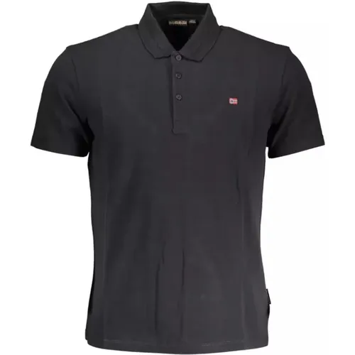 Schwarzes Baumwoll-Polo-Shirt mit Stickerei , Herren, Größe: L - Napapijri - Modalova