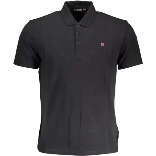 Schwarzes Baumwoll-Polo-Shirt mit Stickerei - Napapijri - Modalova