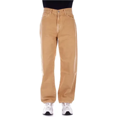 Beige Hose Logo Jeans Knopf Reißverschluss , Herren, Größe: W28 - Carhartt WIP - Modalova