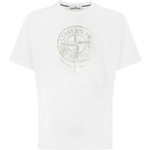 Herren T-Shirt mit Druck in Weiß , Herren, Größe: M - Stone Island - Modalova