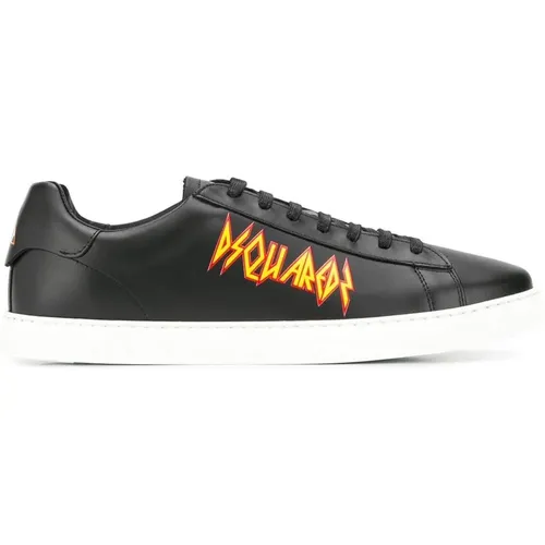 Rock Logo Leather Sneakers , male, Sizes: 10 UK - Dsquared2 - Modalova