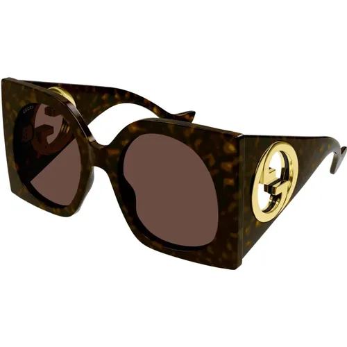 Havana/Braune Sonnenbrille , Damen, Größe: 55 MM - Gucci - Modalova