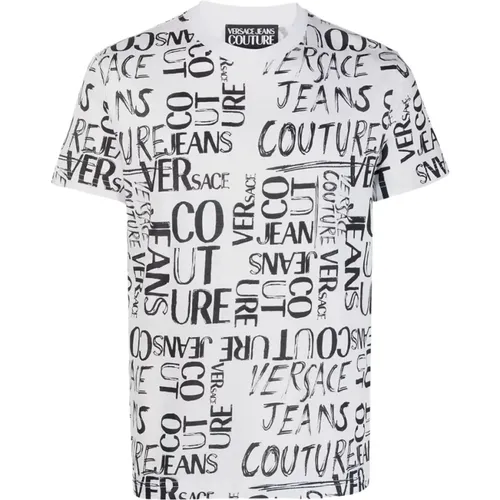 T-Shirt mit Doodle Logo Print , Herren, Größe: M - Versace Jeans Couture - Modalova