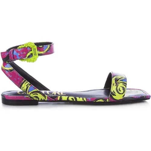 Couture Print Flache Sandalen - Größe 38 , Damen, Größe: 37 EU - Versace Jeans Couture - Modalova