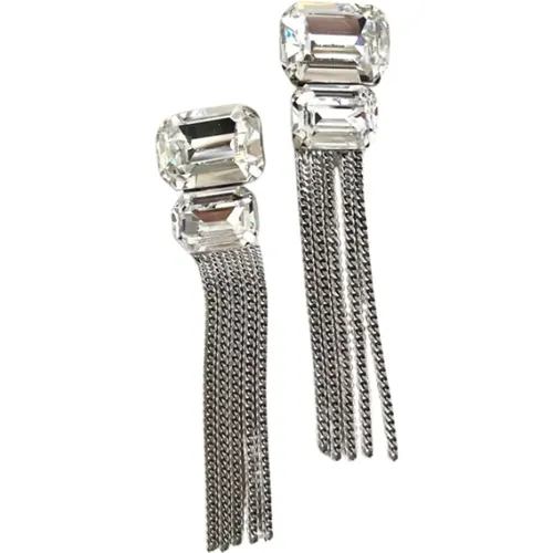 Silberplattierte Clip-Ohrringe mit Strasssteinen und hängenden Ketten , Damen, Größe: ONE Size - Perrine Taverniti - Modalova