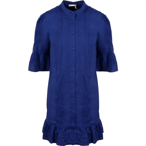 Flounce Pleated Shirt Dress , female, Sizes: L, XS - See by Chloé - Modalova