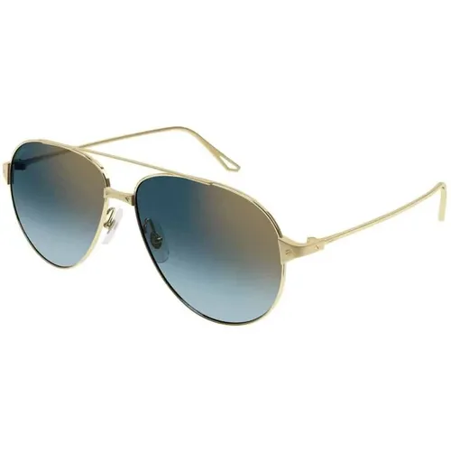 Elevate Your Style with Gold Blue Sunglasses , unisex, Sizes: 57 MM - Cartier - Modalova