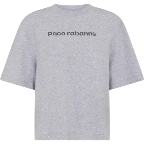 Funkelndes Rhinestone Logo Print T-Shirt , Damen, Größe: M - Paco Rabanne - Modalova