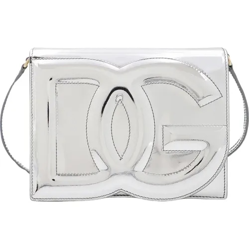 Silver Leather Shoulder Bag with Flap Closure , female, Sizes: ONE SIZE - Dolce & Gabbana - Modalova