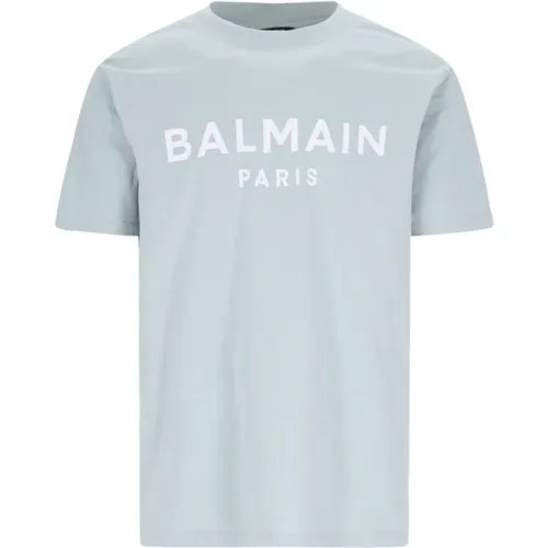 Bio-Baumwolle Graues Logo T-Shirt,Bedrucktes kurzärmeliges T-Shirt aus Paris - Balmain - Modalova