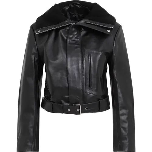 Leather Biker Jacket , female, Sizes: 2XS - Victoria Beckham - Modalova