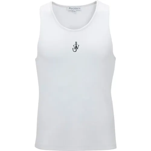 Signatur U-Ausschnitt Ärmelloses T-Shirt,Tanktop mit gesticktem Logo - JW Anderson - Modalova