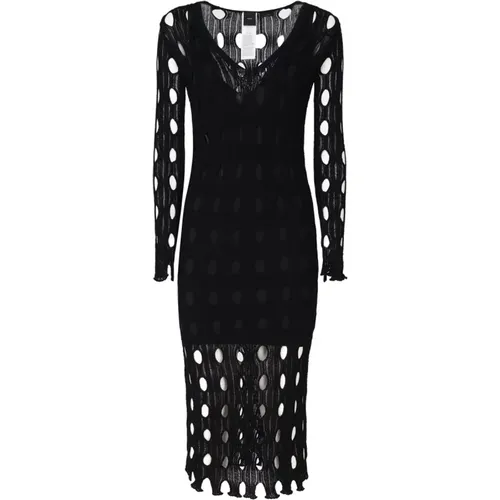 Schwarzes Vertikal Gestreiftes V-Ausschnitt Kleid , Damen, Größe: L - pinko - Modalova