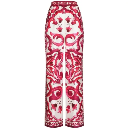 Majolica-print Silk Trousers , female, Sizes: 2XS - Dolce & Gabbana - Modalova