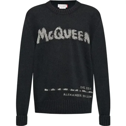 Cotton Sweater with Logo Print , male, Sizes: M, L, XL - alexander mcqueen - Modalova